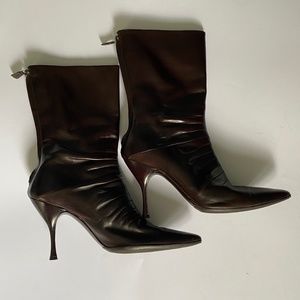 ALBERTA FERRETI BROWN LEATHER BOOTS